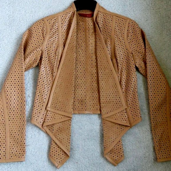 New GILI Vegan Faux Leather Tan Open Front Moto Jacket - Size 0 (XS) MSRP:$109 - Picture 8 of 10